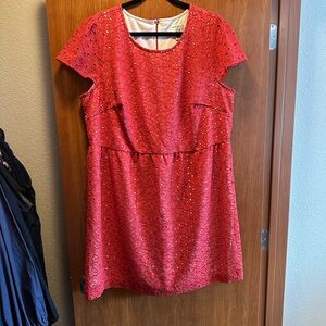 Red Eyelet Short Sleeve Dress